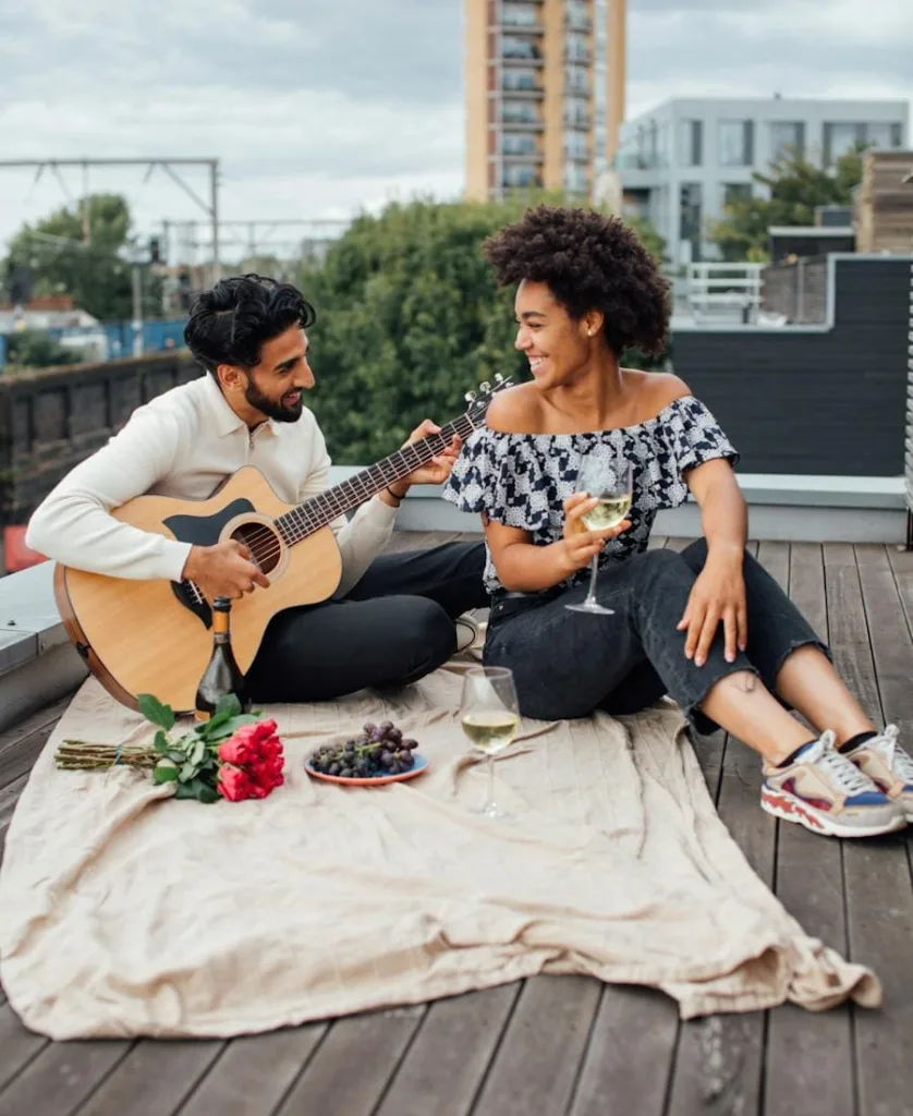 Couple on a picnic on a rooftop